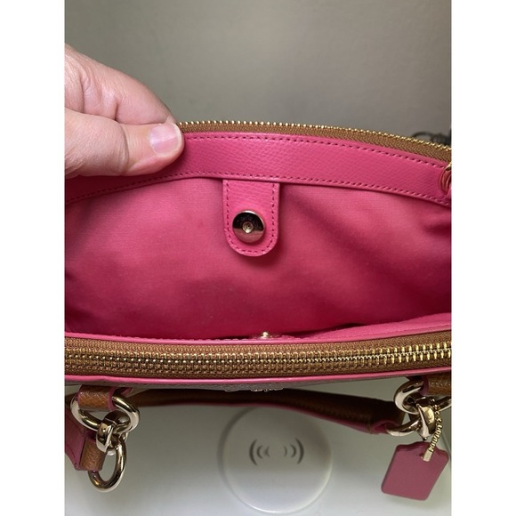 Coach Mini Christie Brown Pebble Leather Pink Trim Pink Lining Zip F37762 - Picture 12 of 16